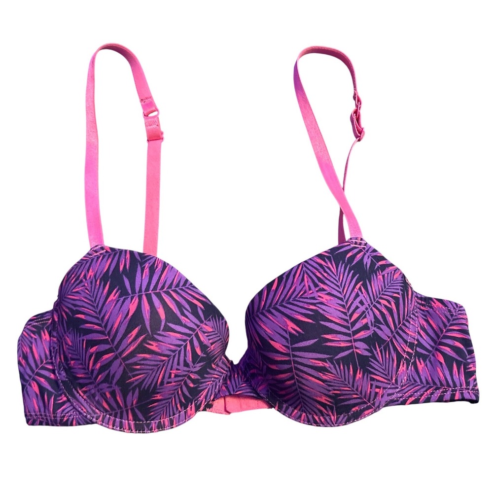 George Tropical Palm Print Pink Purple Padded Underwire Bra 36B